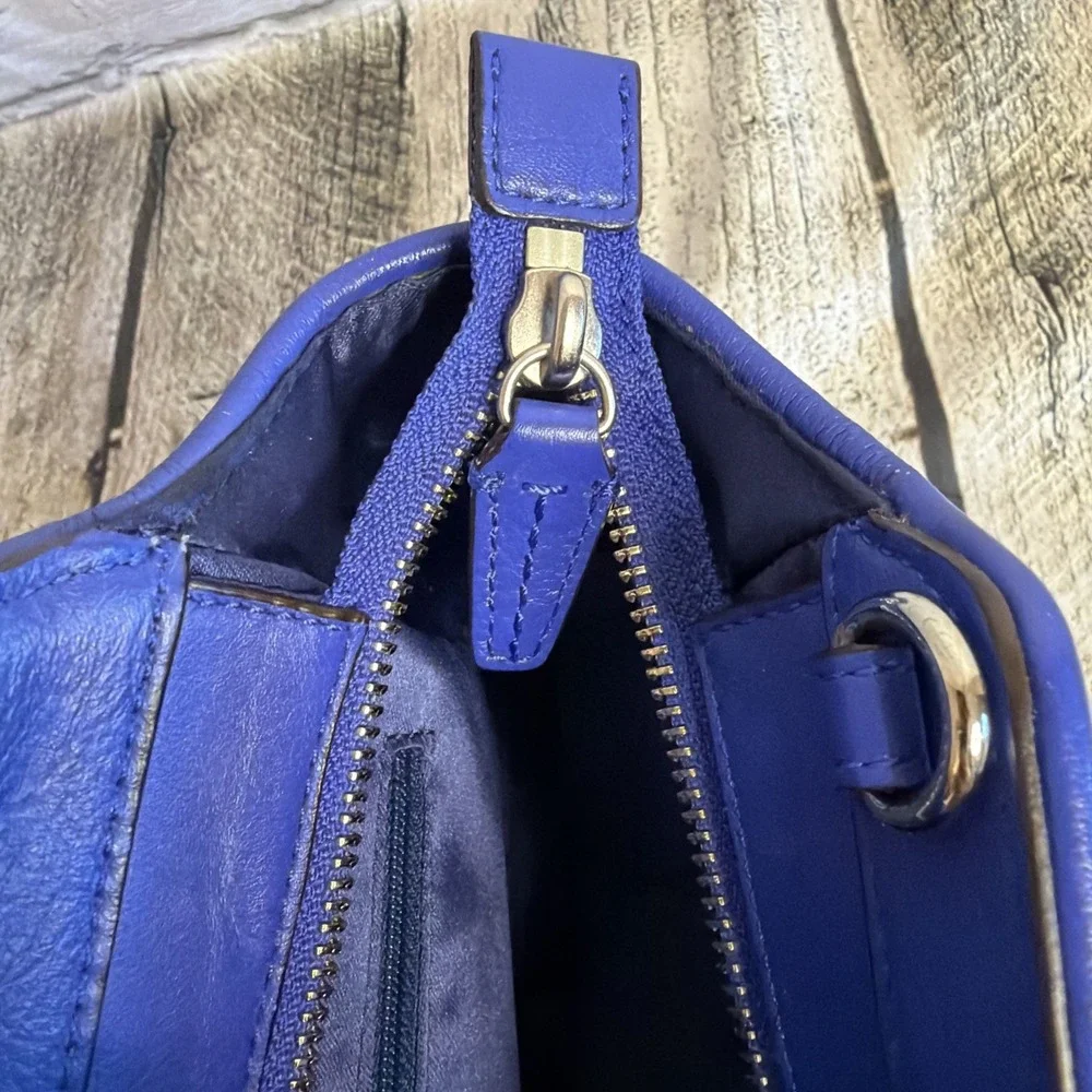 COACH Royal Blue Leather Satchel Crossbody Bag Silver Hardware EUC Rare